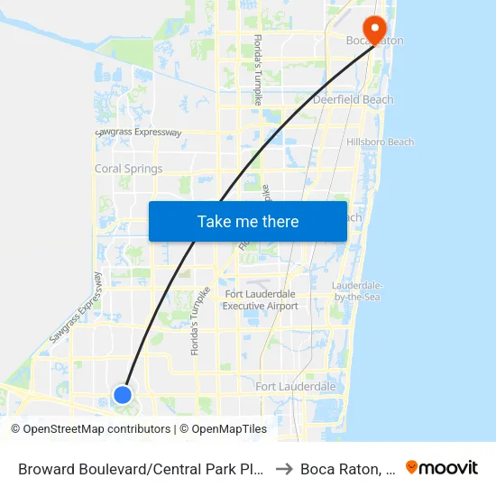 Broward Boulevard/Central Park Place to Boca Raton, FL map