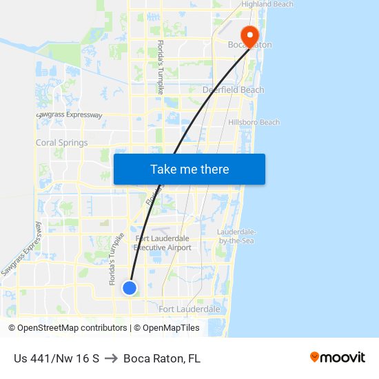 Us 441/Nw 16 S to Boca Raton, FL map