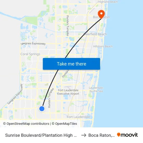 Sunrise Boulevard/Plantation High School to Boca Raton, FL map
