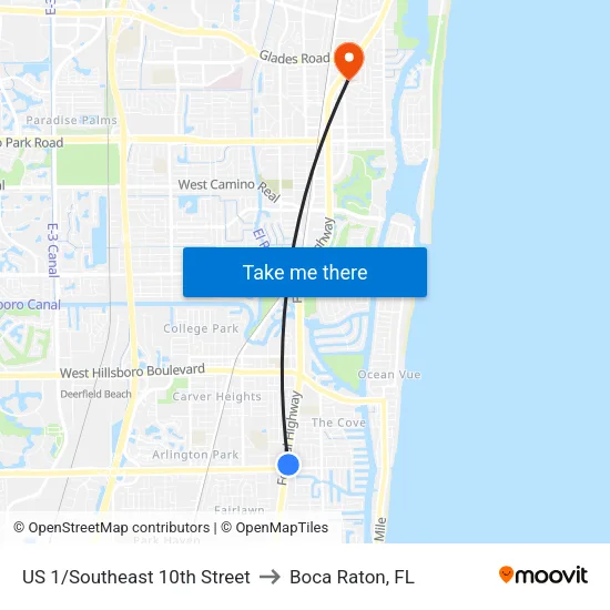US 1/Southeast 10th Street to Boca Raton, FL map