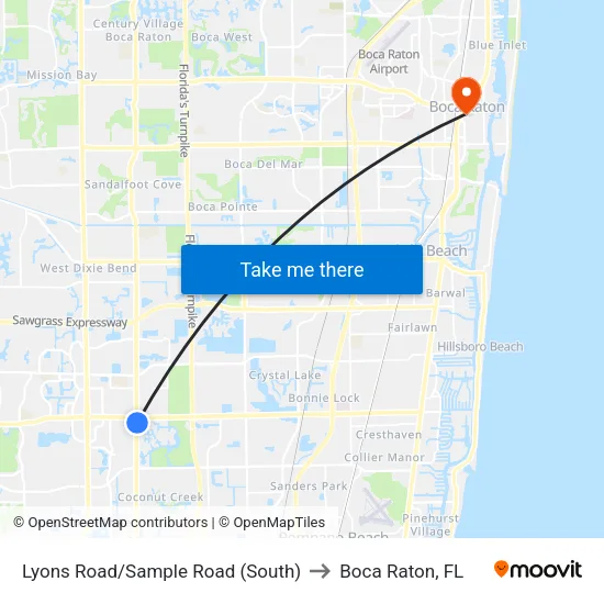 Lyons Road/Sample Road (South) to Boca Raton, FL map