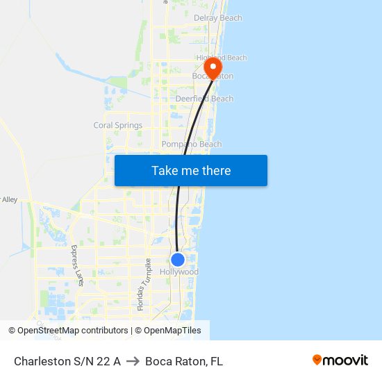Charleston S/N 22 A to Boca Raton, FL map