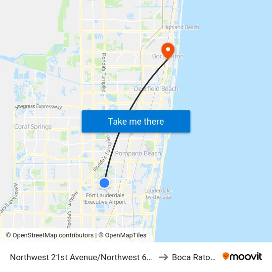 Northwest 21st Avenue/Northwest 64th Street to Boca Raton, FL map