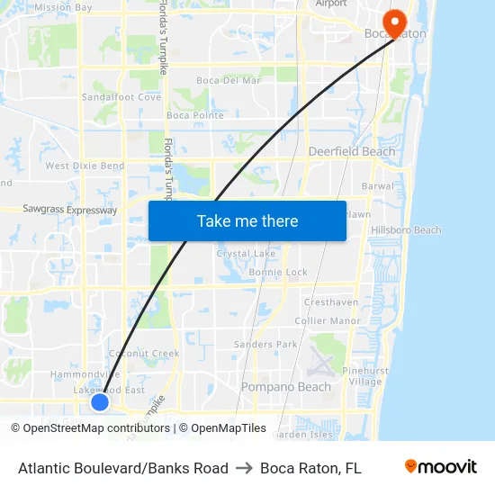 Atlantic Boulevard/Banks Road to Boca Raton, FL map