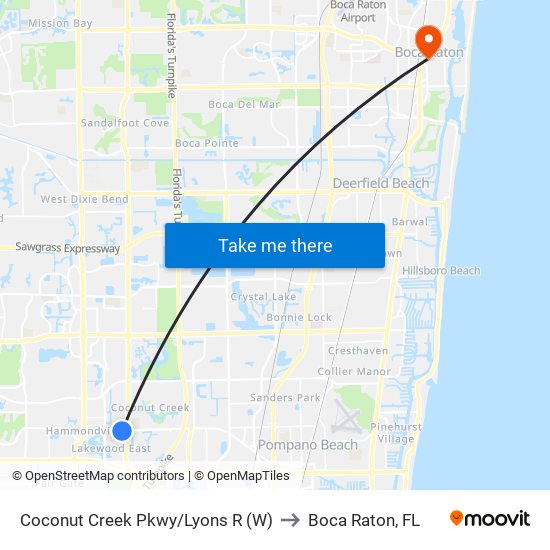 Coconut Creek Pkwy/Lyons R (W) to Boca Raton, FL map