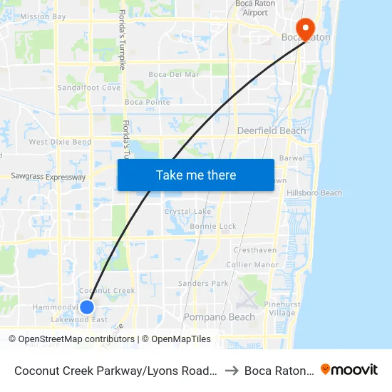Coconut Creek Parkway/Lyons Road (West) to Boca Raton, FL map