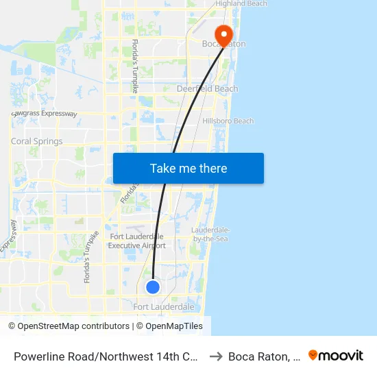 Powerline Road/Northwest 14th Court to Boca Raton, FL map