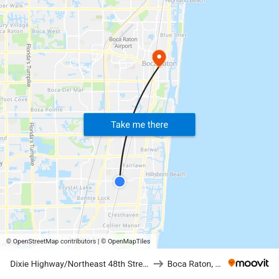 Dixie Highway/Northeast 48th Street to Boca Raton, FL map
