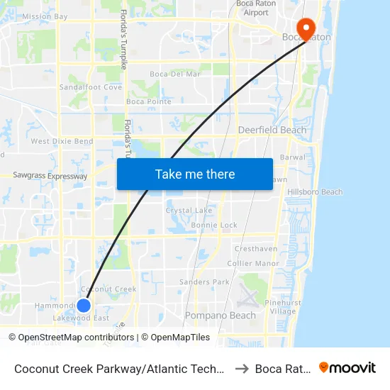 Coconut Creek Parkway/Atlantic Technical High School to Boca Raton, FL map