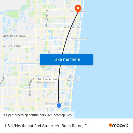US 1/Northeast 2nd Street to Boca Raton, FL map