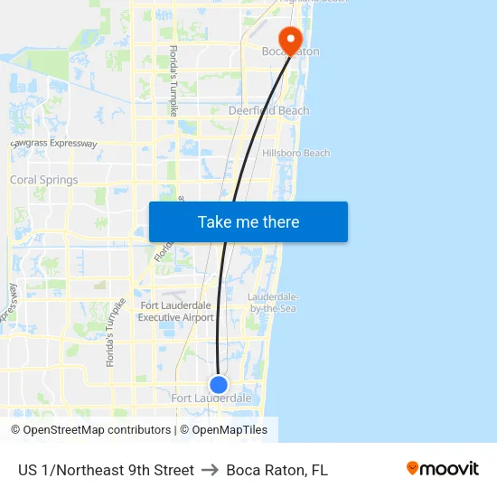 US 1/Northeast 9th Street to Boca Raton, FL map