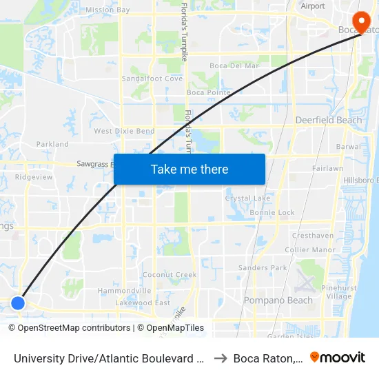 University Drive/Atlantic Boulevard South to Boca Raton, FL map