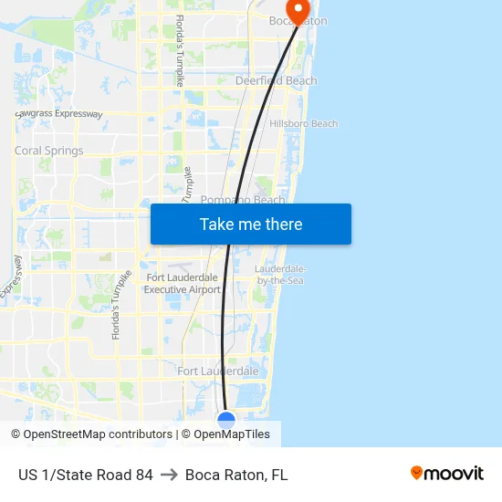 US 1/State Road 84 to Boca Raton, FL map