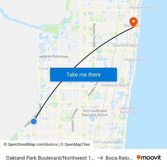 Oakland Park Boulevard/Northwest 120th Way to Boca Raton, FL map