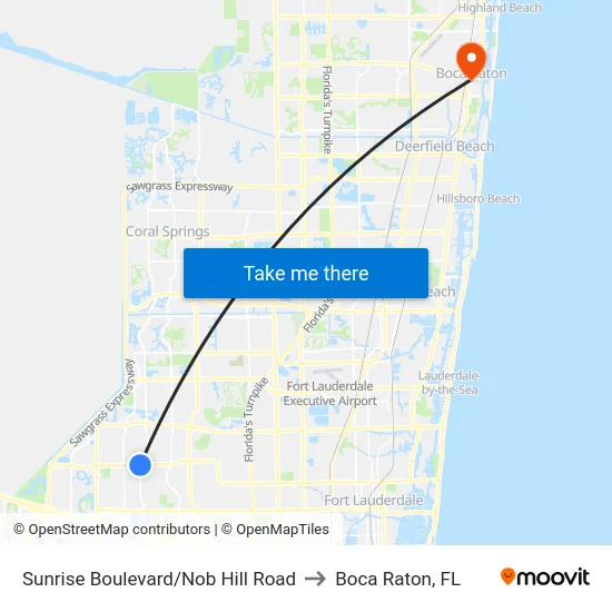 Sunrise Boulevard/Nob Hill Road to Boca Raton, FL map