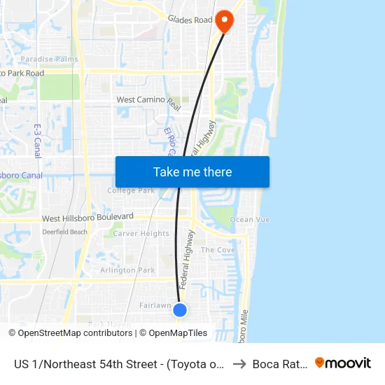 US 1/Northeast 54th Street - (Toyota of Deerfield Beach) to Boca Raton, FL map