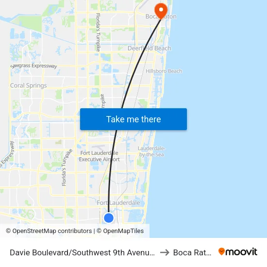 Davie Boulevard/Southwest 9th Avenue - (Rio Nuevo) to Boca Raton, FL map