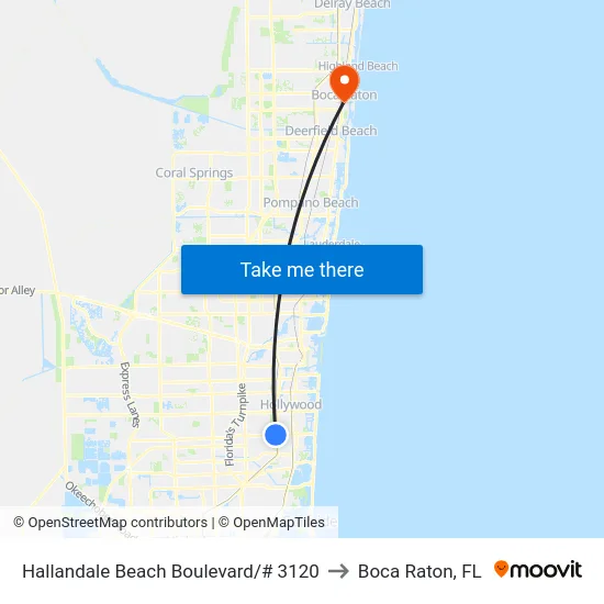 Hallandale Beach Boulevard/# 3120 to Boca Raton, FL map