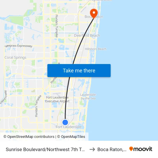 Sunrise Boulevard/Northwest 7th Terrace to Boca Raton, FL map