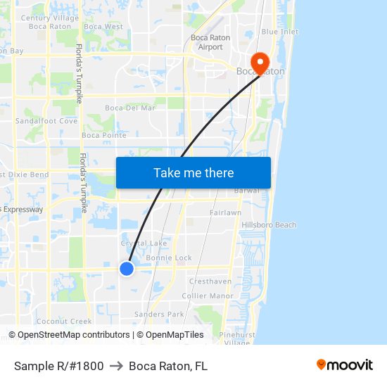 Sample R/#1800 to Boca Raton, FL map