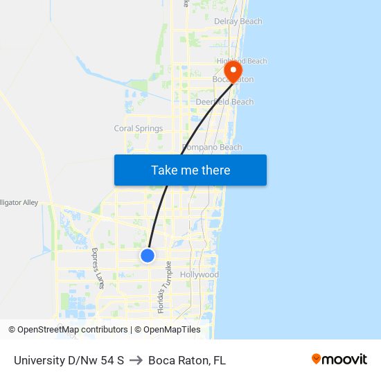 University D/Nw 54 S to Boca Raton, FL map