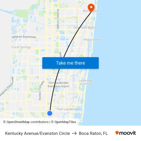 Kentucky Avenue/Evanston Circle to Boca Raton, FL map