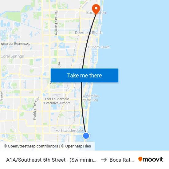 A1A/Southeast 5th Street - (Swimming Hall of Fame) to Boca Raton, FL map