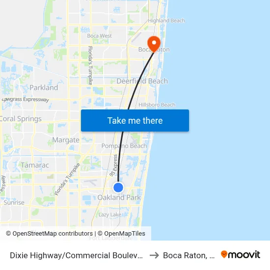 Dixie Highway/Commercial Boulevard to Boca Raton, FL map