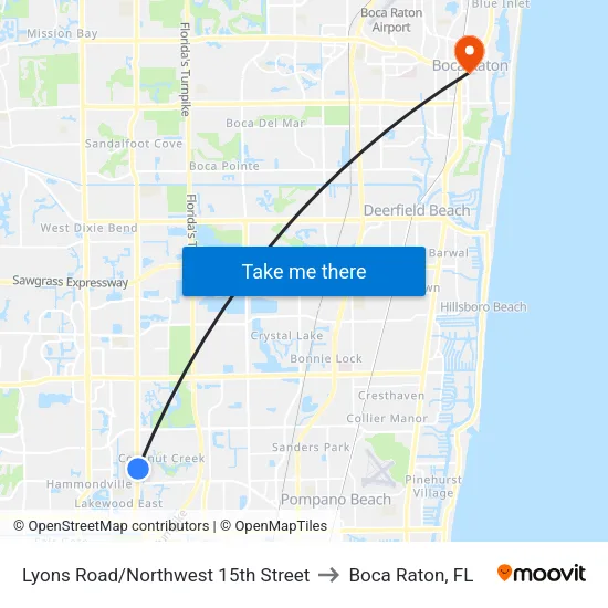 Lyons Road/Northwest 15th Street to Boca Raton, FL map