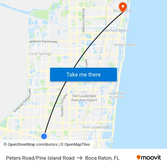 Peters Road/Pine Island Road to Boca Raton, FL map