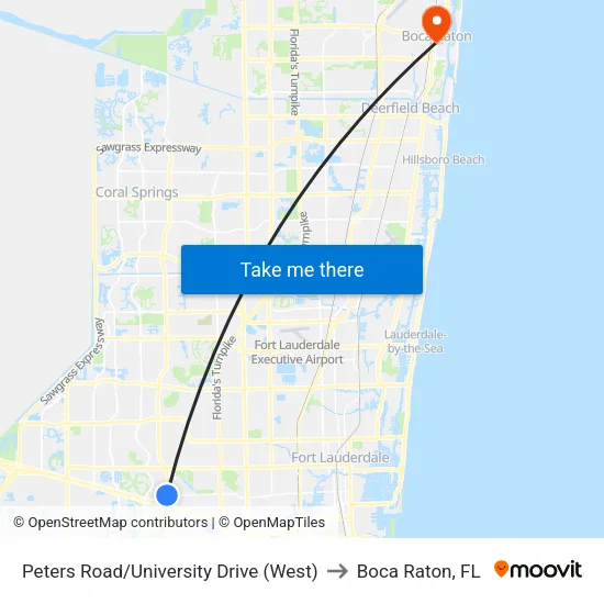 Peters Road/University Drive (West) to Boca Raton, FL map
