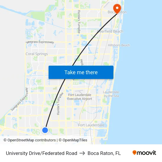 University Drive/Federated Road to Boca Raton, FL map