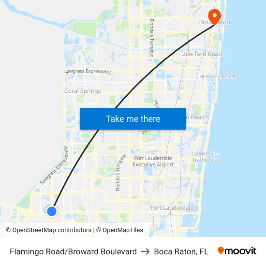 Flamingo Road/Broward Boulevard to Boca Raton, FL map