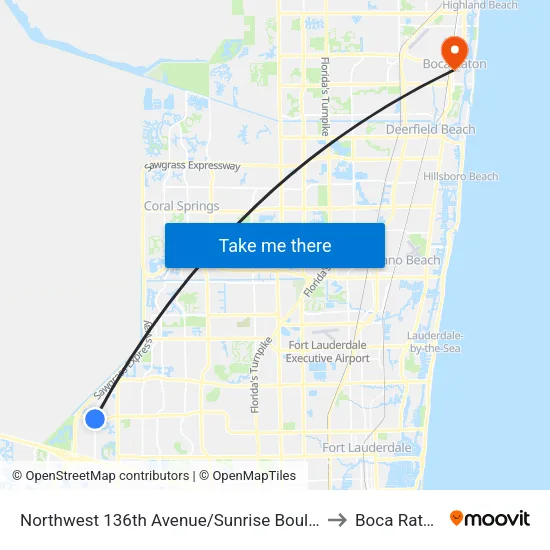 Northwest 136th Avenue/Sunrise Boulevard (South) to Boca Raton, FL map