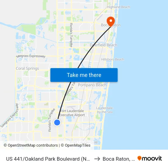 US 441/Oakland Park Boulevard (North) to Boca Raton, FL map