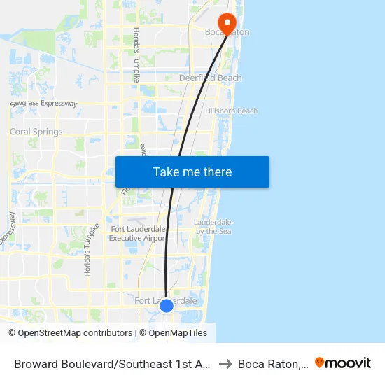 Broward Boulevard/Southeast 1st Avenue to Boca Raton, FL map