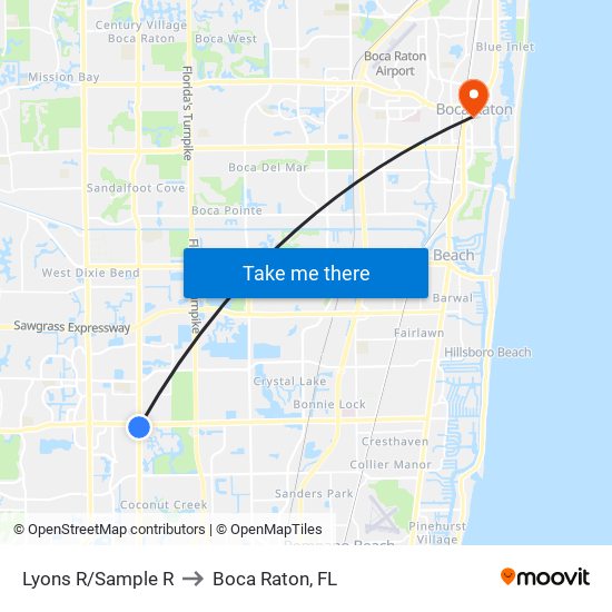 Lyons R/Sample R to Boca Raton, FL map