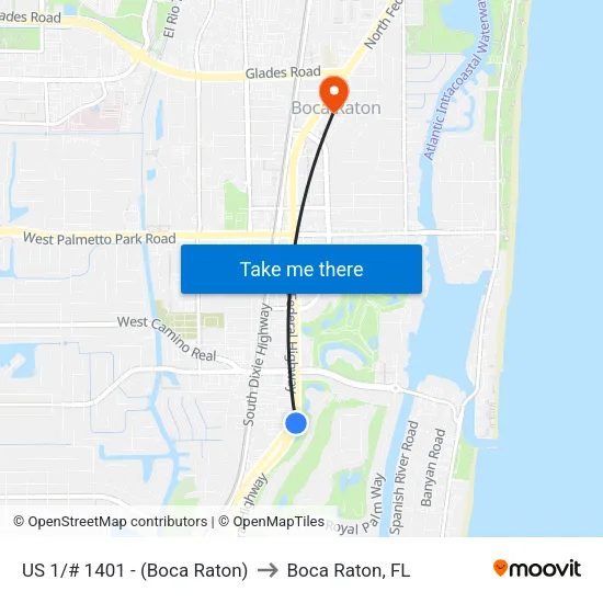 US 1/# 1401 - (Boca Raton) to Boca Raton, FL map