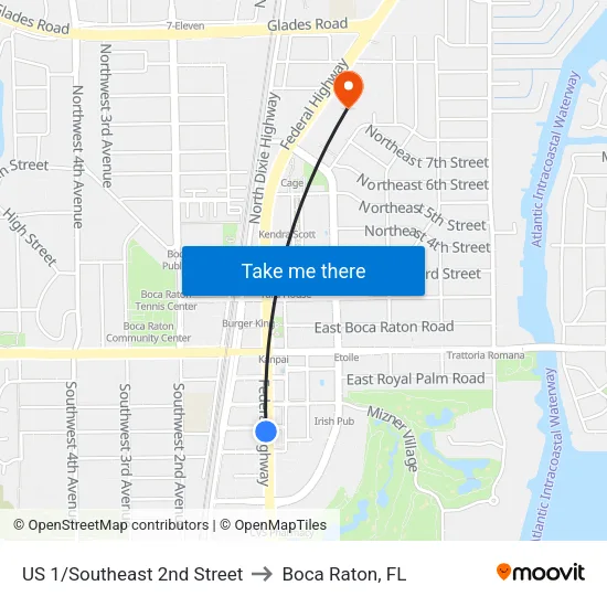 US 1/Southeast 2nd Street to Boca Raton, FL map