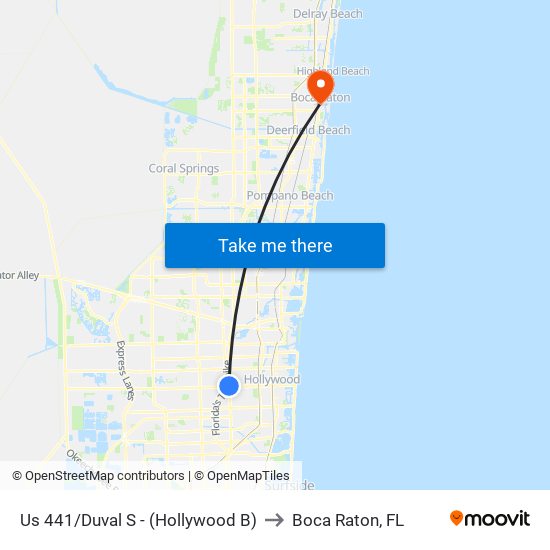 Us 441/Duval S - (Hollywood B) to Boca Raton, FL map