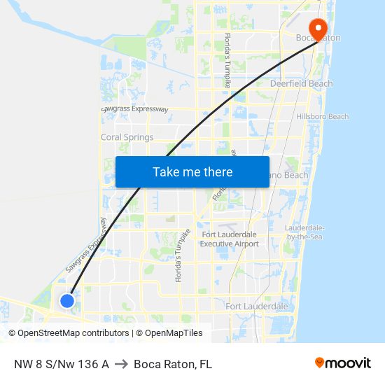 NW 8 S/Nw 136 A to Boca Raton, FL map