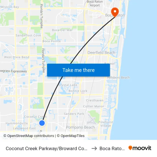 Coconut Creek Parkway/Broward County North to Boca Raton, FL map
