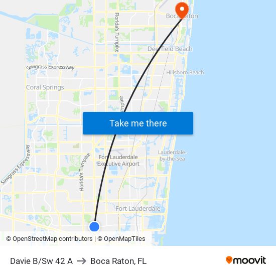 Davie B/Sw 42 A to Boca Raton, FL map