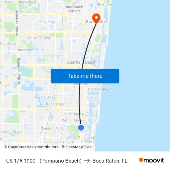 US 1/# 1900 - (Pompano Beach) to Boca Raton, FL map