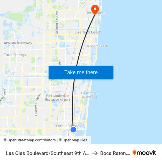 Las Olas Boulevard/Southeast 9th Avenue to Boca Raton, FL map