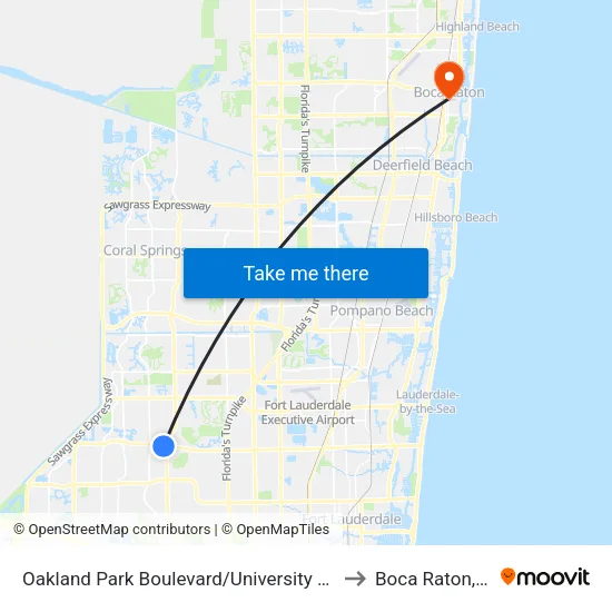 Oakland Park Boulevard/University Drive to Boca Raton, FL map