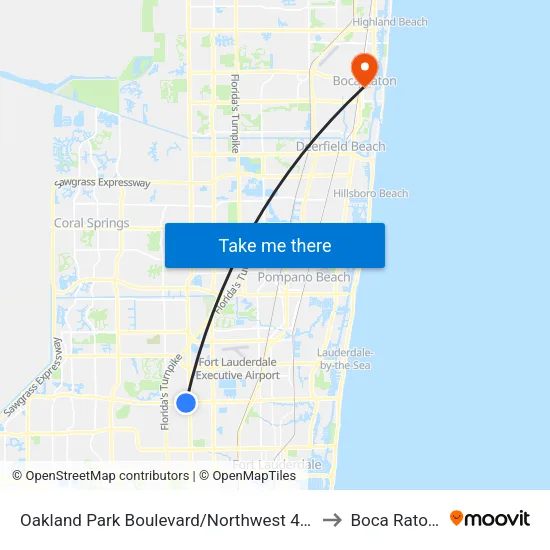 Oakland Park Boulevard/Northwest 43rd Avenue to Boca Raton, FL map