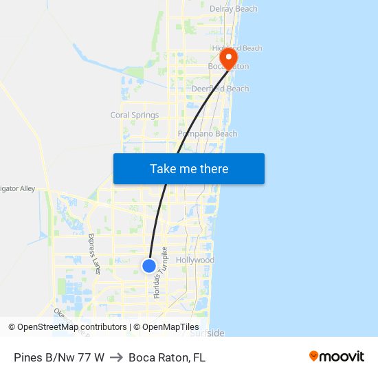 Pines B/Nw 77 W to Boca Raton, FL map