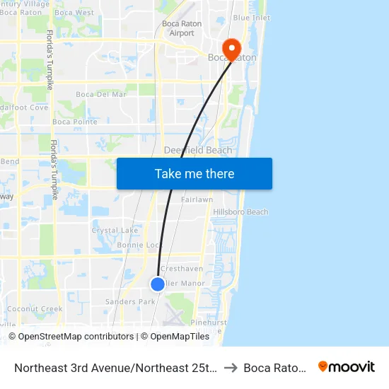 Northeast 3rd Avenue/Northeast 25th Street to Boca Raton, FL map