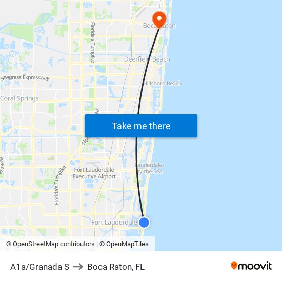 A1a/Granada S to Boca Raton, FL map